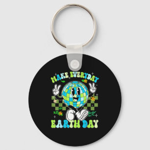 Make everyday earth day planet peace sign boy girl key ring