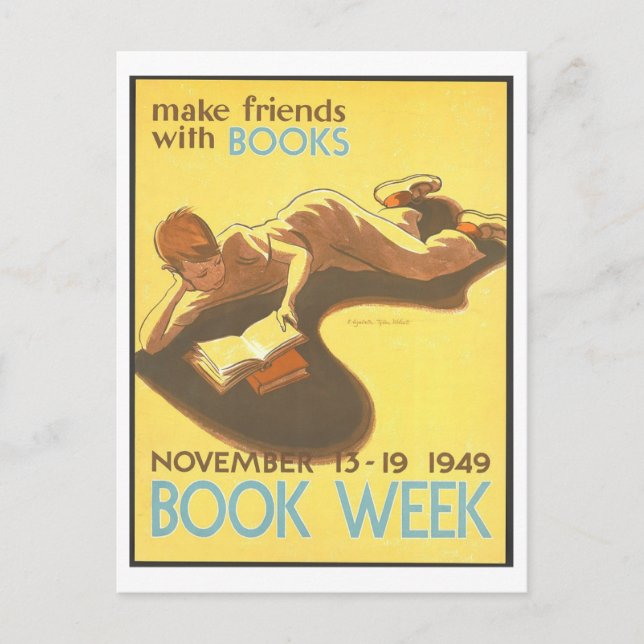 "Make Friends with Books" Vintage Library Poster  Postcard (Front)