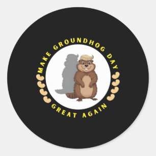 Make Groundhog Day Great Again Funny Shadow Puppet Classic Round Sticker