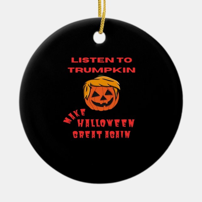 Make Halloween Great Again Classic – Retro Pumpkin Ceramic Tree Decoration (Front)