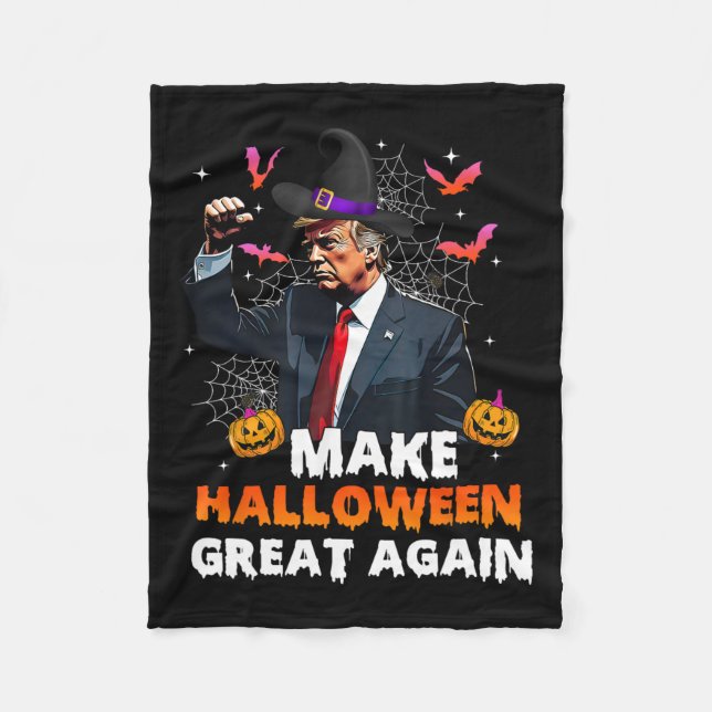 Make Halloween Great Again Funny Trump Spooky Seas Fleece Blanket (Front)