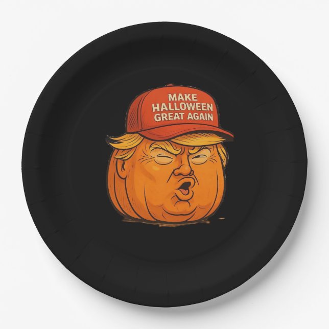 Make Halloween Great Again – Funny Trumpkin Slogan Paper Plate (Front)