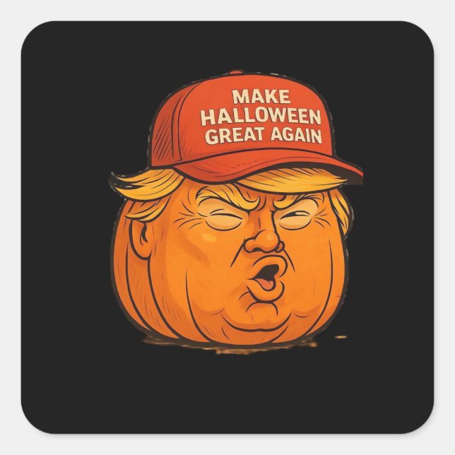 Make Halloween Great Again – Funny Trumpkin Slogan Square Sticker (Front)