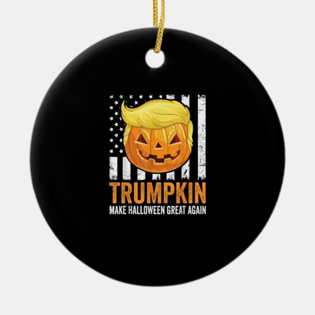 Make Halloween Great Again Trumpkin Funny Hair Pum Ceramic Tree Decoration (Front)