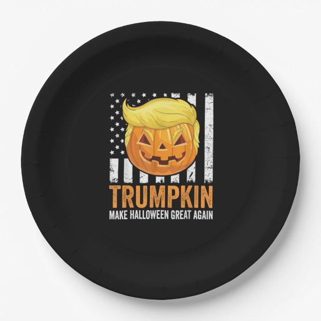 Make Halloween Great Again Trumpkin Funny Hair Pum Paper Plate (Front)