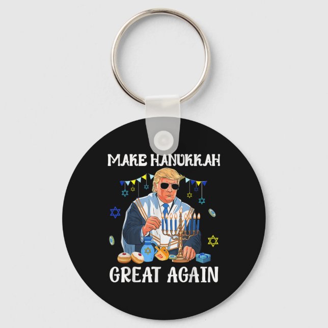 Make Hanukkah Great Again Trump Jewish Ugly Key Ring (Front)