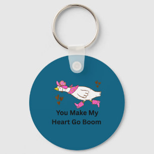 Make heart go boom funny silly valentine goose key ring
