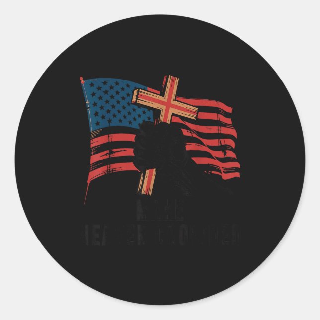 Make Heaven Crowded Christian Patriotic Cross Amer Classic Round Sticker (Front)