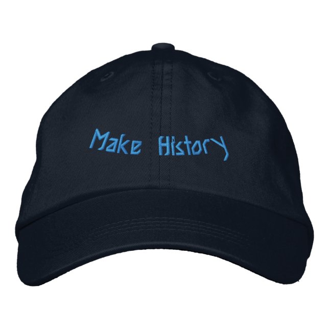 Make History Text Legacy Building Inspired Navy Embroidered Hat (Front)