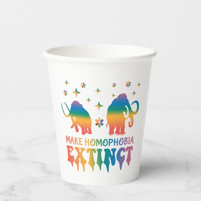 Make Homophobia Extinct – Rainbow Elephant LGBTQ Paper Cups (Front)