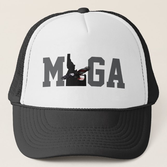 MAKE IDAHO GREAT AGAIN EAGLE FLAG - PLAY ON MAGA TRUCKER HAT (Front)