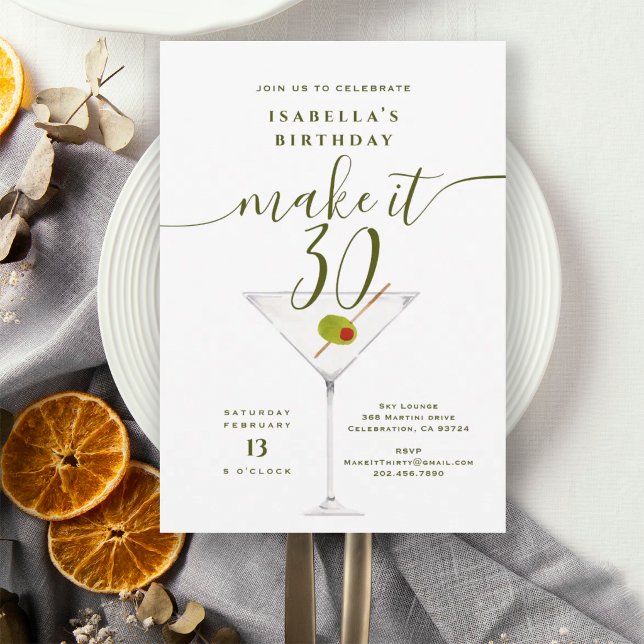 Make It 30 White Dirty Martini 30th Birthday Party Invitation (Creator Uploaded)