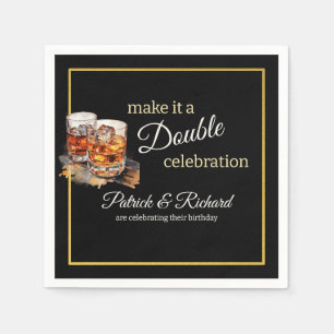 Make it a Double Celebration Black Whiskey Glass Napkin