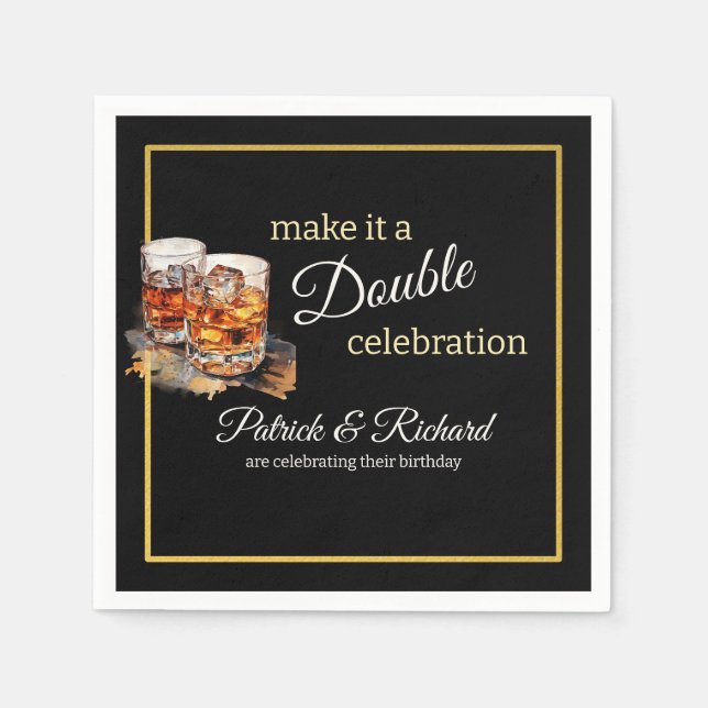 Make it a Double Celebration Black Whiskey Glass Napkin (Front)