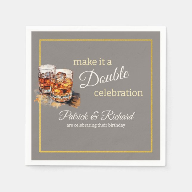Make it a Double Celebration Grey Whiskey Glass Napkin (Front)