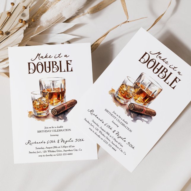 Make it a Double' Whiskey Adult Joint Birthday Invitation (Creator Uploaded)