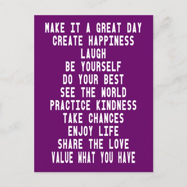 Make It A Great Day Graphic Inspirational Quotes Postcard (Front)