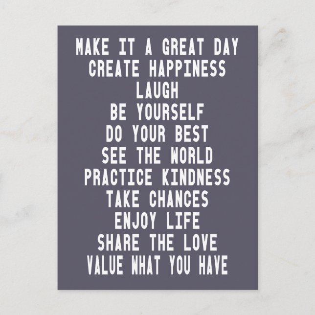 Make It A Great Day Typography Inspirational Quote Postcard (Front)
