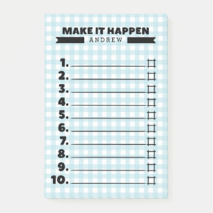 Make It Happen Blue Gingham To Do List Post-it Notes