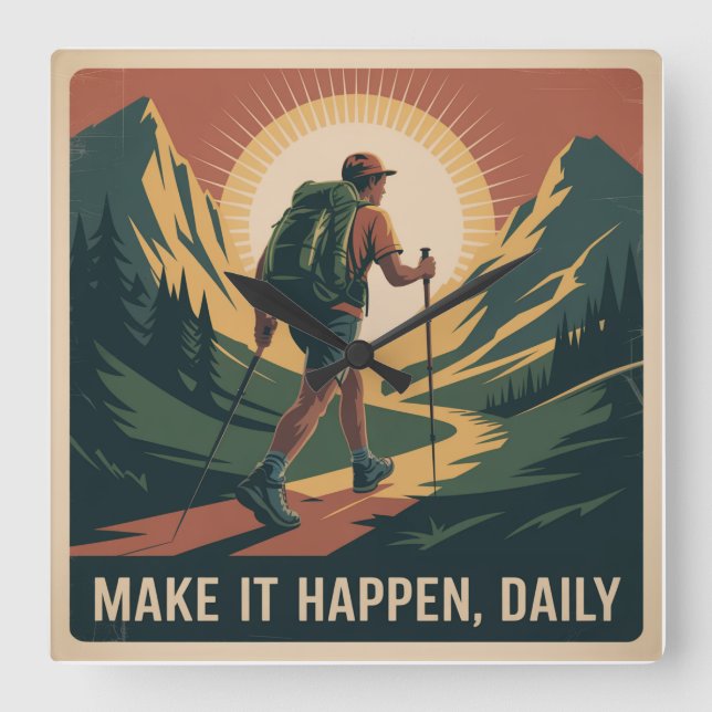Make It Happen, Daily Square Wall Clock (Front)