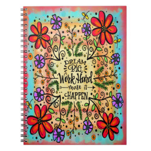 Make it Happen Floral Inspirational Girly Fun Notebook