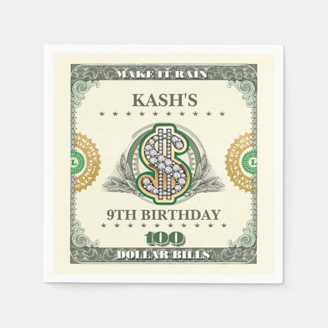 Make It Rain 100 Dollar Bills Birthday Bucks Napkin (Front)