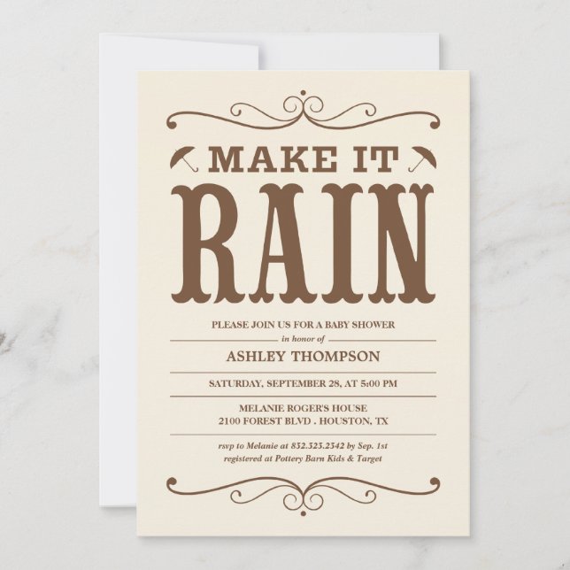 "Make it Rain" Vintage Baby Shower Invitations (Front)