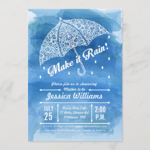 Make it Rain Watercolor Shower Invitation Blue
