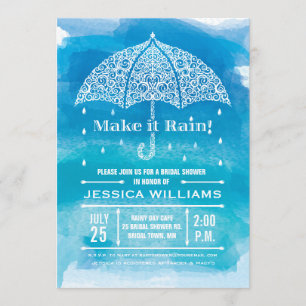 Make it Rain Watercolor Shower Invitation Blue