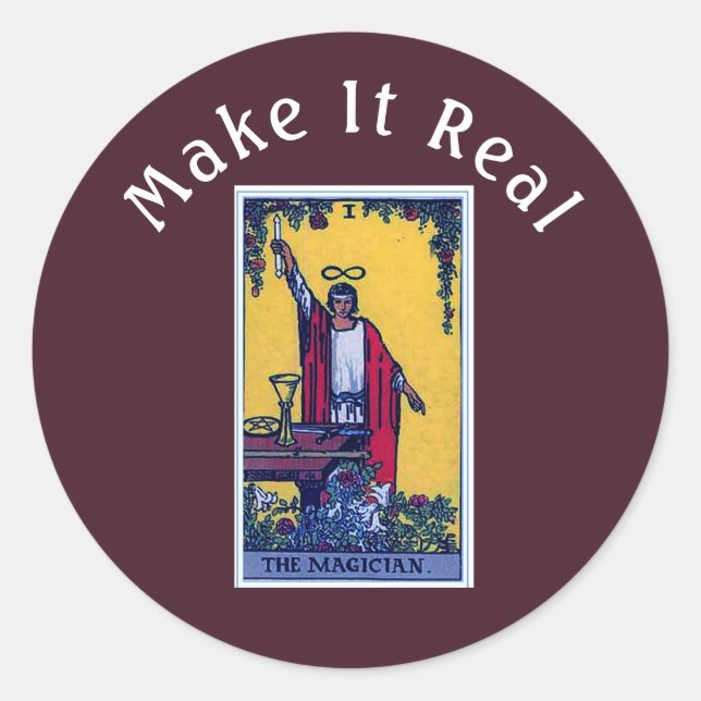 Make It Real The Magician Tarot Card Brown Classic Round Sticker (Front)