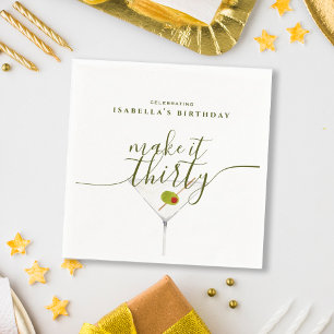 Make It Thirty Olive Martini 30th Birthday Party Napkin