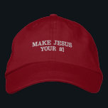 Make Jesus Your Number One Red Hat<br><div class="desc">This Christian hat is a great reminder for yourself and others to make Jesus your number one. Makes a great religious gift for a friend!</div>