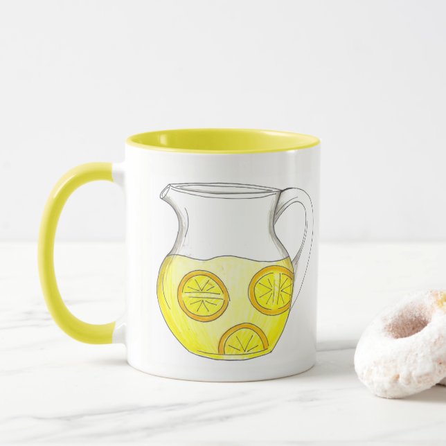 Make Lemonade Lemon Ade Yellow Citrus Pitcher Mug (With Donut)