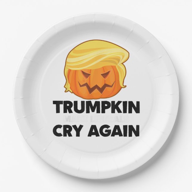 Make Liberals Cry Again Trumpkin Halloween Paper Plate (Front)