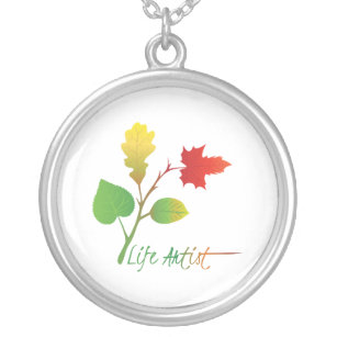 Make Life Art: Life Artist, Leaves, Motivational Silver Plated Necklace