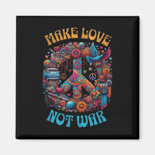Make Love Not War - 60s 70s Hippie Retro Peace Sig Magnet