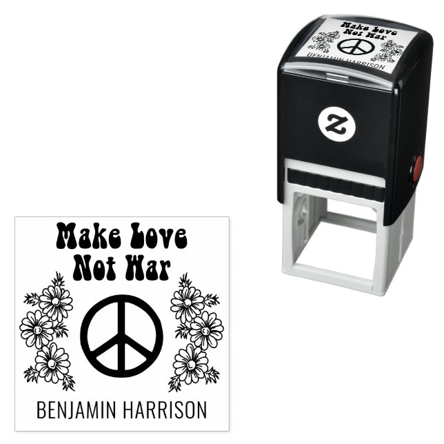Make Love Not War Peace Sign Daisy Flowers Name Self-inking Stamp (In Situ)