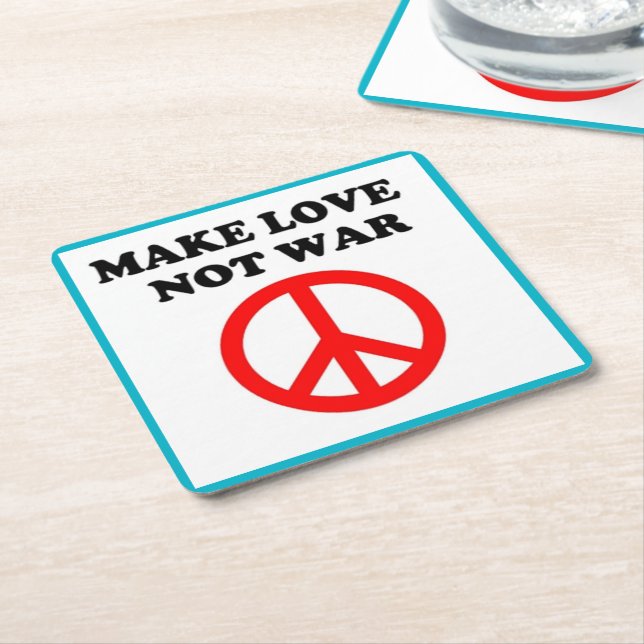 "MAKE LOVE NOT WAR" PEACE SIGN SQUARE PAPER COASTER (Angled)