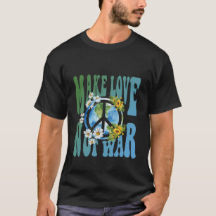 Make Love Not War Retro Hippie Floral Peace Sign T-Shirt