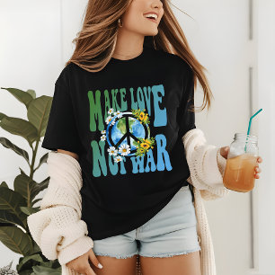 Make Love Not War Retro Hippie Floral Peace Sign Tri-Blend Shirt