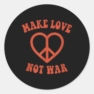 Make Love Not War Retro Hippie Peace Sign  Classic Round Sticker