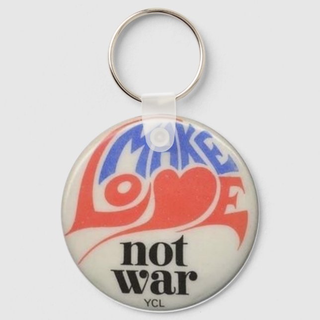 Make Love Not War Retro Peace Symbol Key Ring (Front)