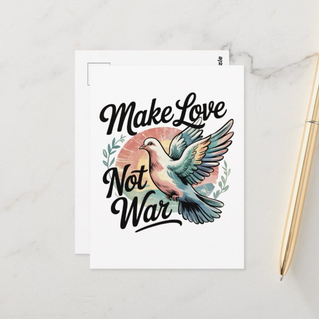Make Love Not War Watercolor Dove Postcard (Front/Back In Situ)