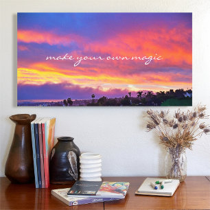 "Make Magic" Quote Pink Yellow Blue Sunrise Photo Canvas Print