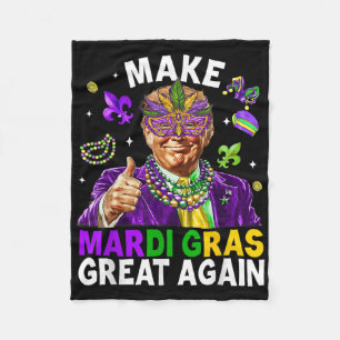 Make Mardi Gras Great Again Trump Beads Mask Feath Fleece Blanket
