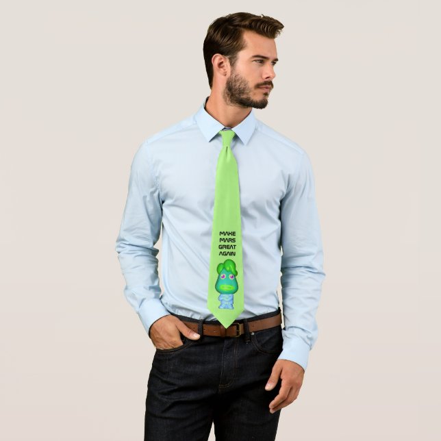Make Mars Great Again Green Alien Trump Tie (In Situ)