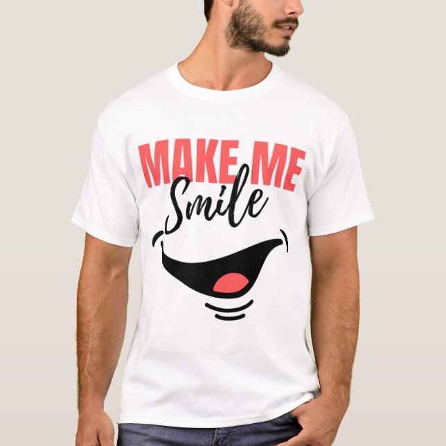 MAKE ME SMILE Bright and Playful Cartoon Graphic T-Shirt (Front)