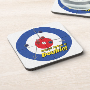 "Make mine a Double" Curler's Coasters - (Blue)