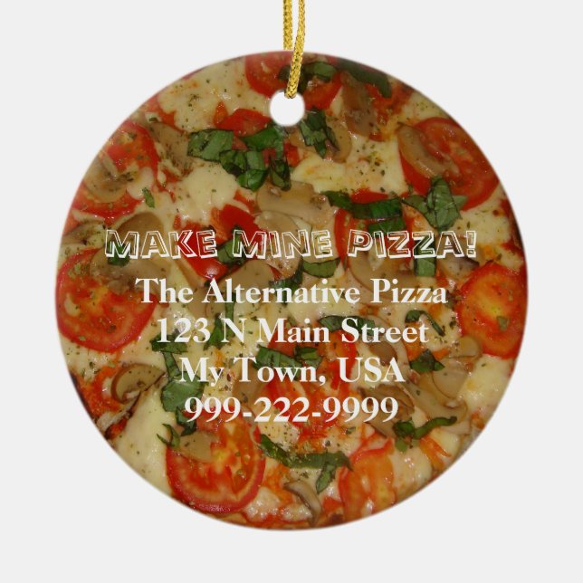 Make Mine Pizza! Customisable Text Ceramic Tree Decoration (Front)