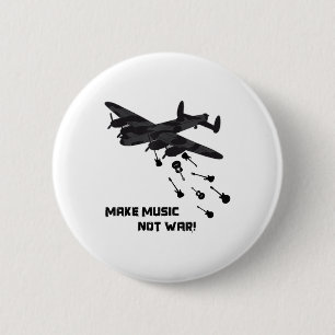Make Music Not War Aeroplane Guitar Love Peace Pac 6 Cm Round Badge
